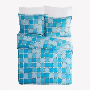 Trina Turk Aqua Square Cotton Duvet Cover & Pillowcases Full/Queen Aqua Blue